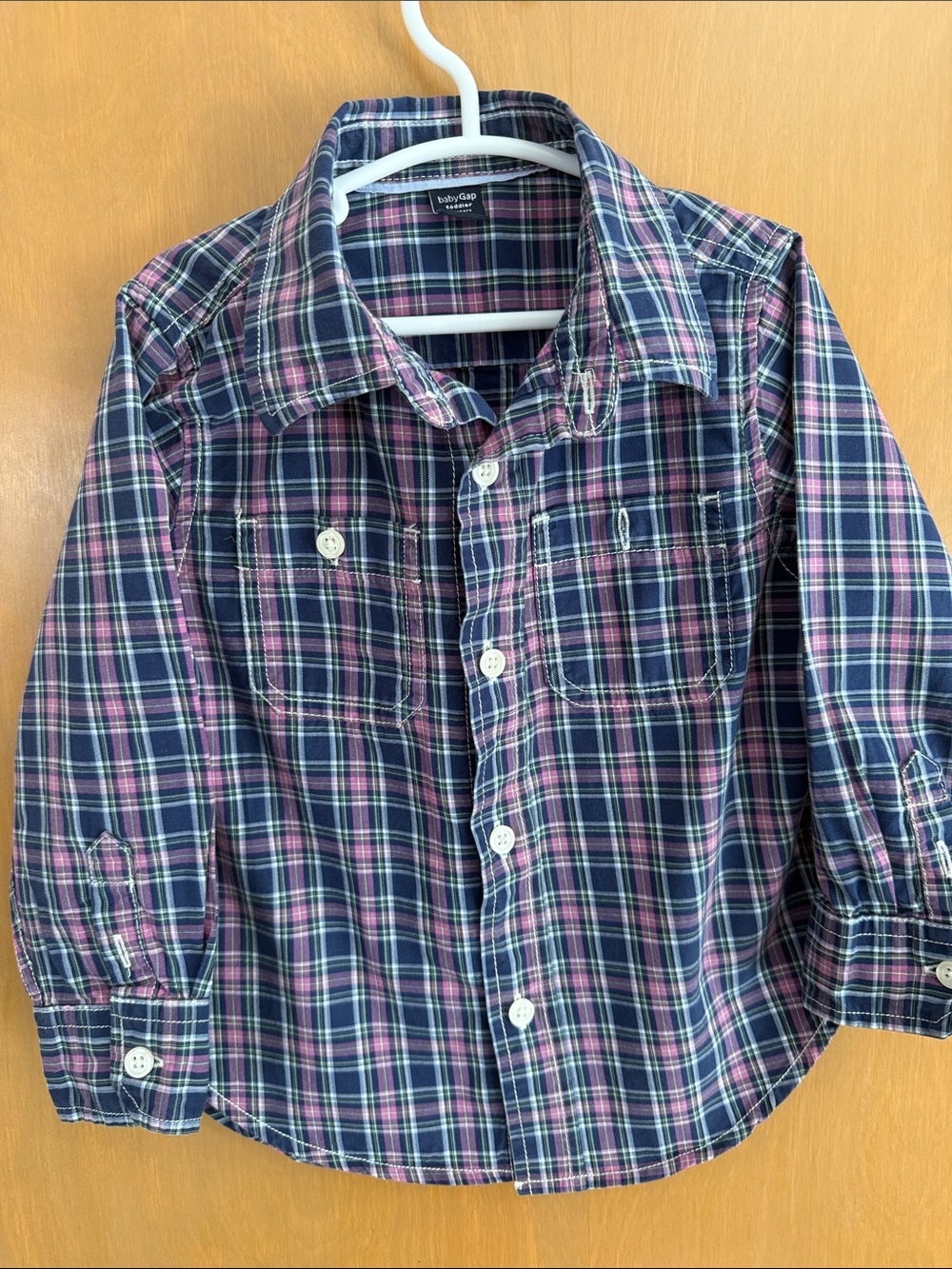 GAP Plaid Button-Down Shirt in Navy, Pink & White